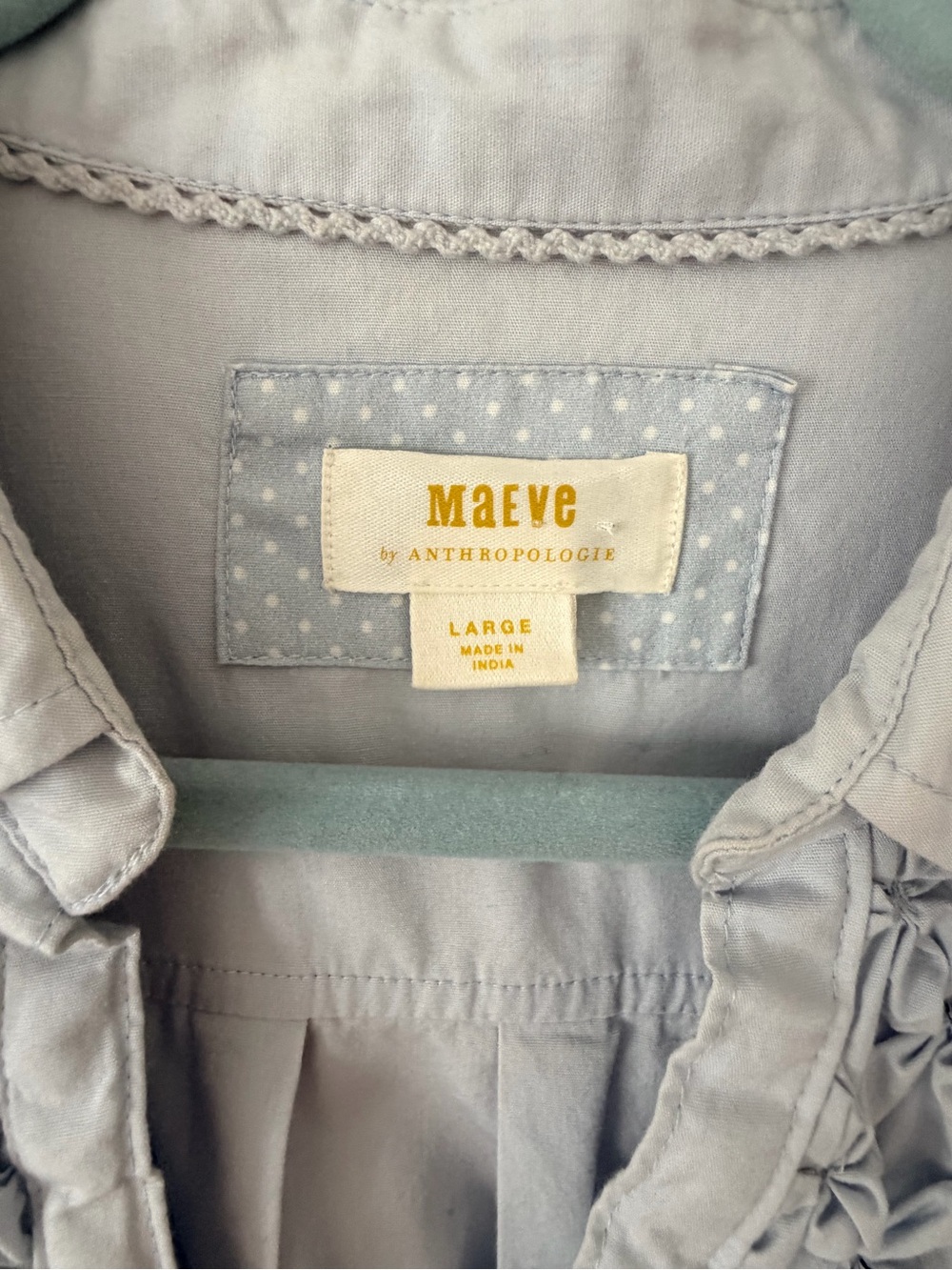 Anthropologie Light Blue Smocked Peasant Button-Down Top - Picture 2 of 3
